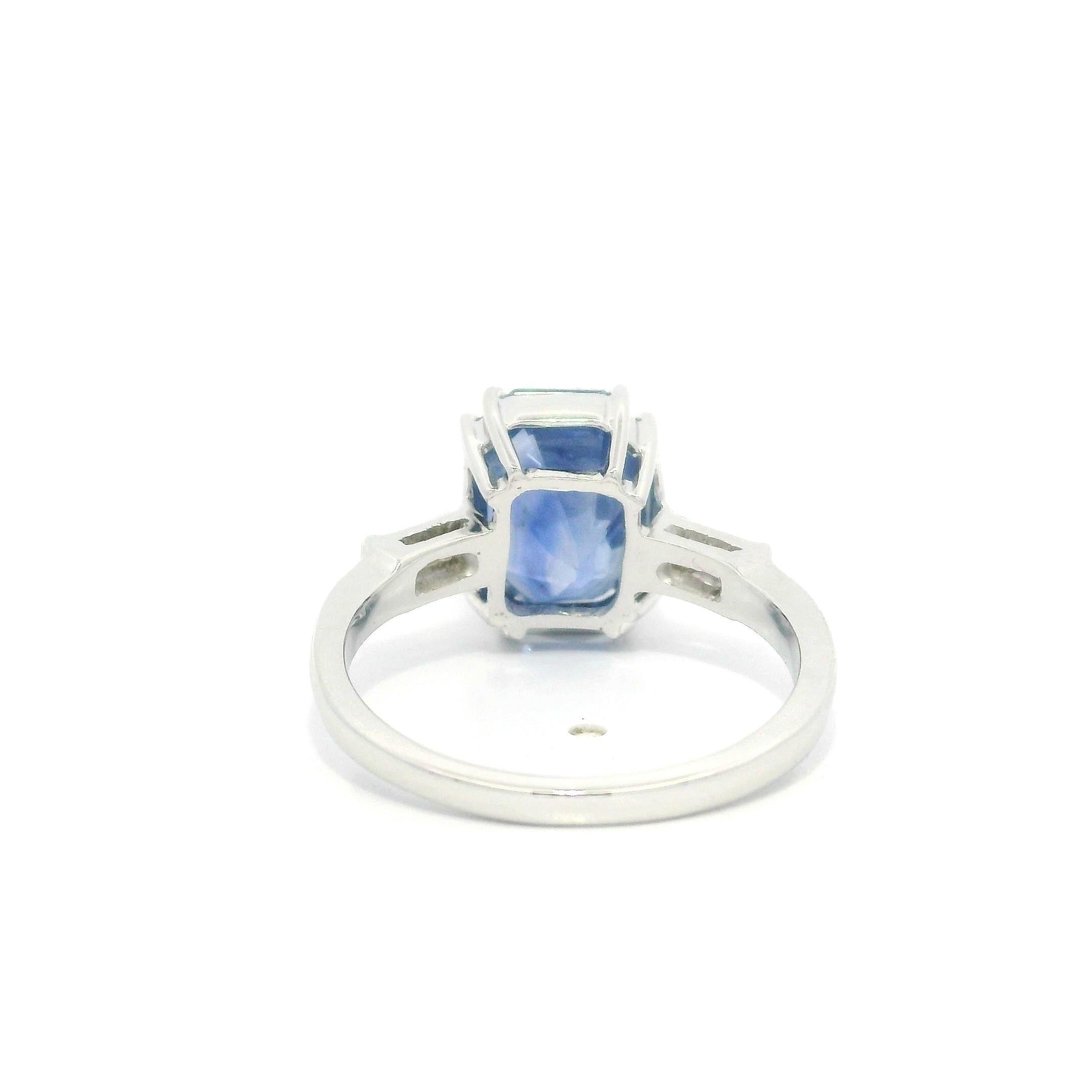 Vintage 14k White Gold GIA 5.32ct No Heat Ceylon Octagonal Sapphire Diamond Ring For Sale 3