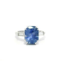 Vintage 14k White Gold GIA 5.32ct No Heat Ceylon Octagonal Sapphire Diamond Ring