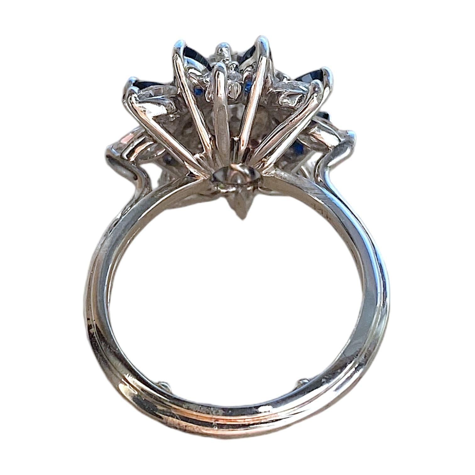 Vintage 14K Weißgold GIA zertifizierter Diamant & Saphir Ring (Zeitgenössisch) im Angebot