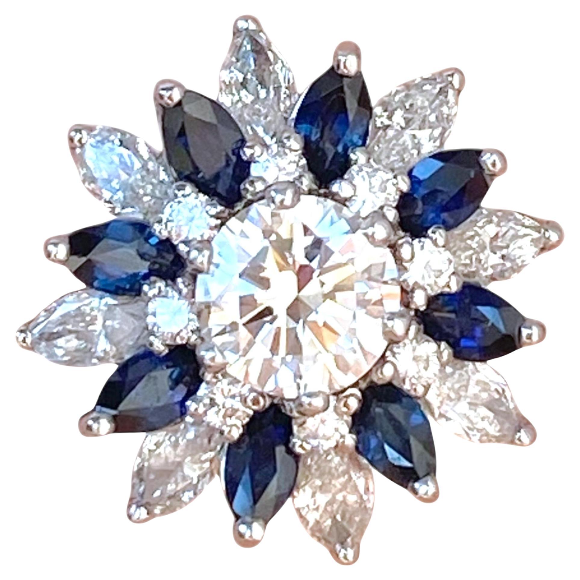 Vintage 14K White Gold GIA Certified Diamond & Sapphire Ring
