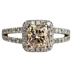 Vintage 14k White Gold GIA Certified Radiant Cut Fancy Yellow Brown Diamond