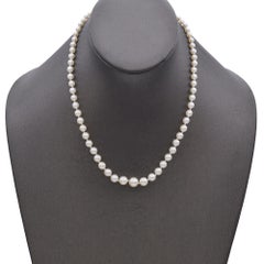 Vintage 14K White Gold Graduated Pearl Beaded Strand Necklace