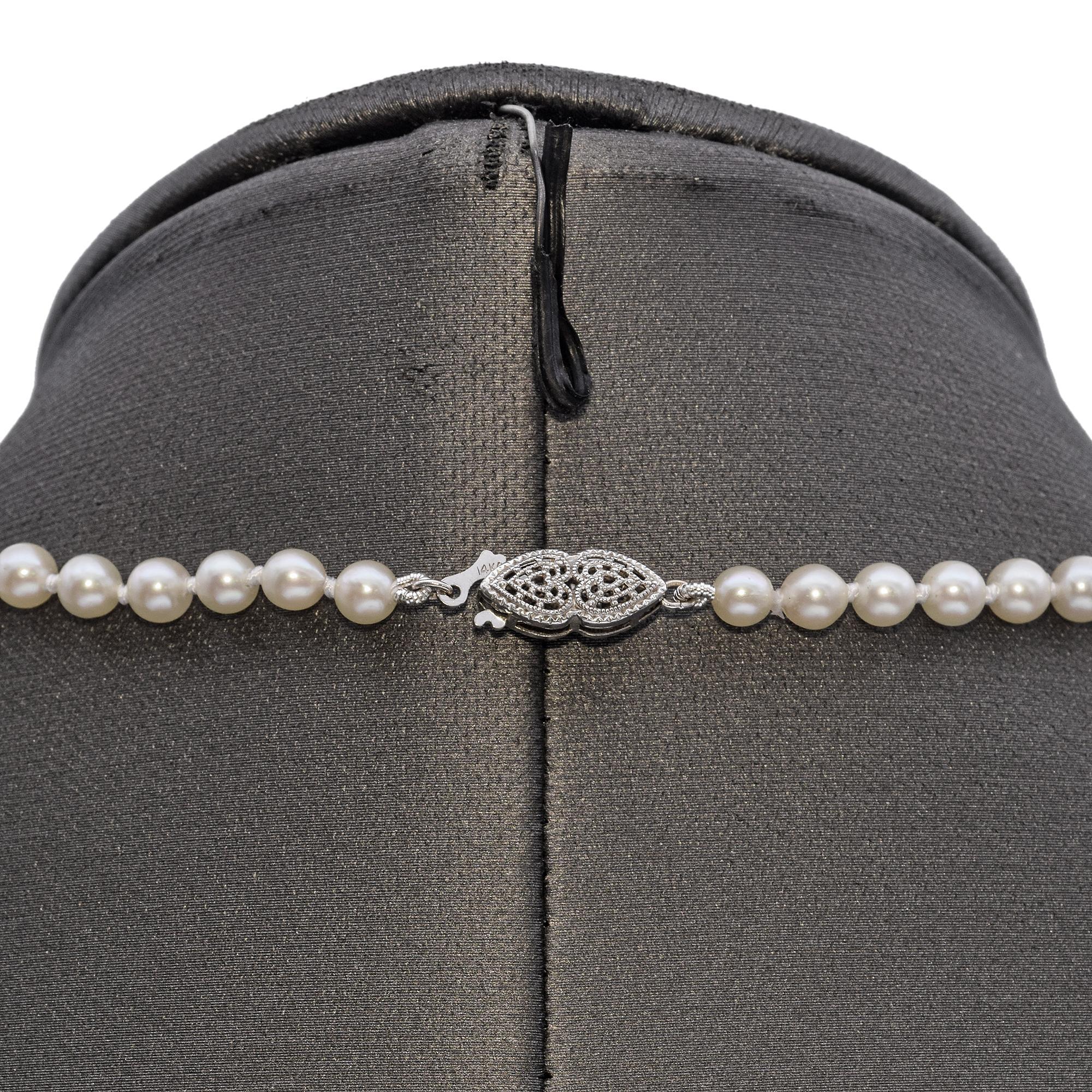 Uncut Vintage 14K White Gold Graduated Pearl Beaded Strand Necklace For Sale