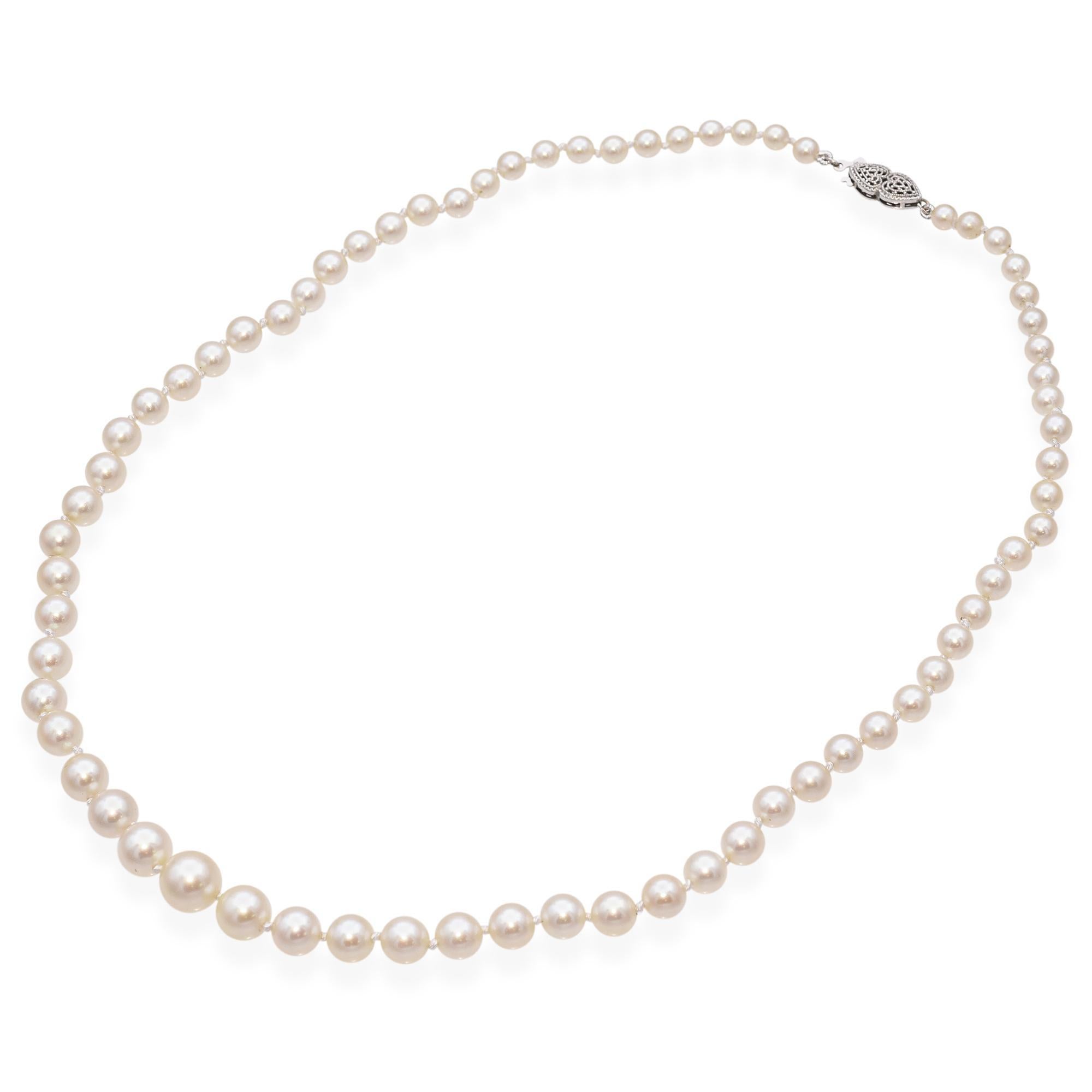 Vintage 14K White Gold Graduated Pearl Beaded Strand Necklace In Good Condition For Sale In New York, NY