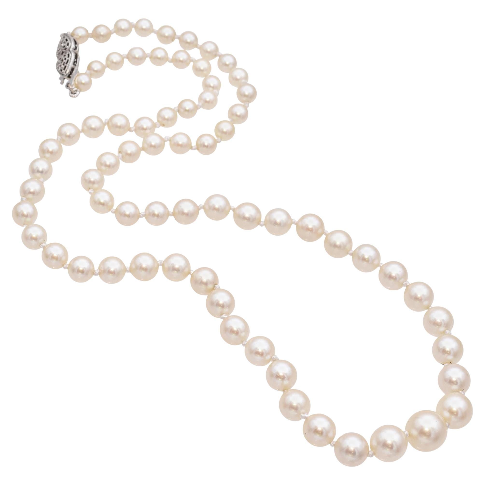 Vintage 14K White Gold Graduated Pearl Beaded Strand Necklace