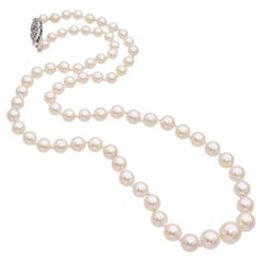Vintage 14K White Gold Graduated Pearl Beaded Strand Necklace