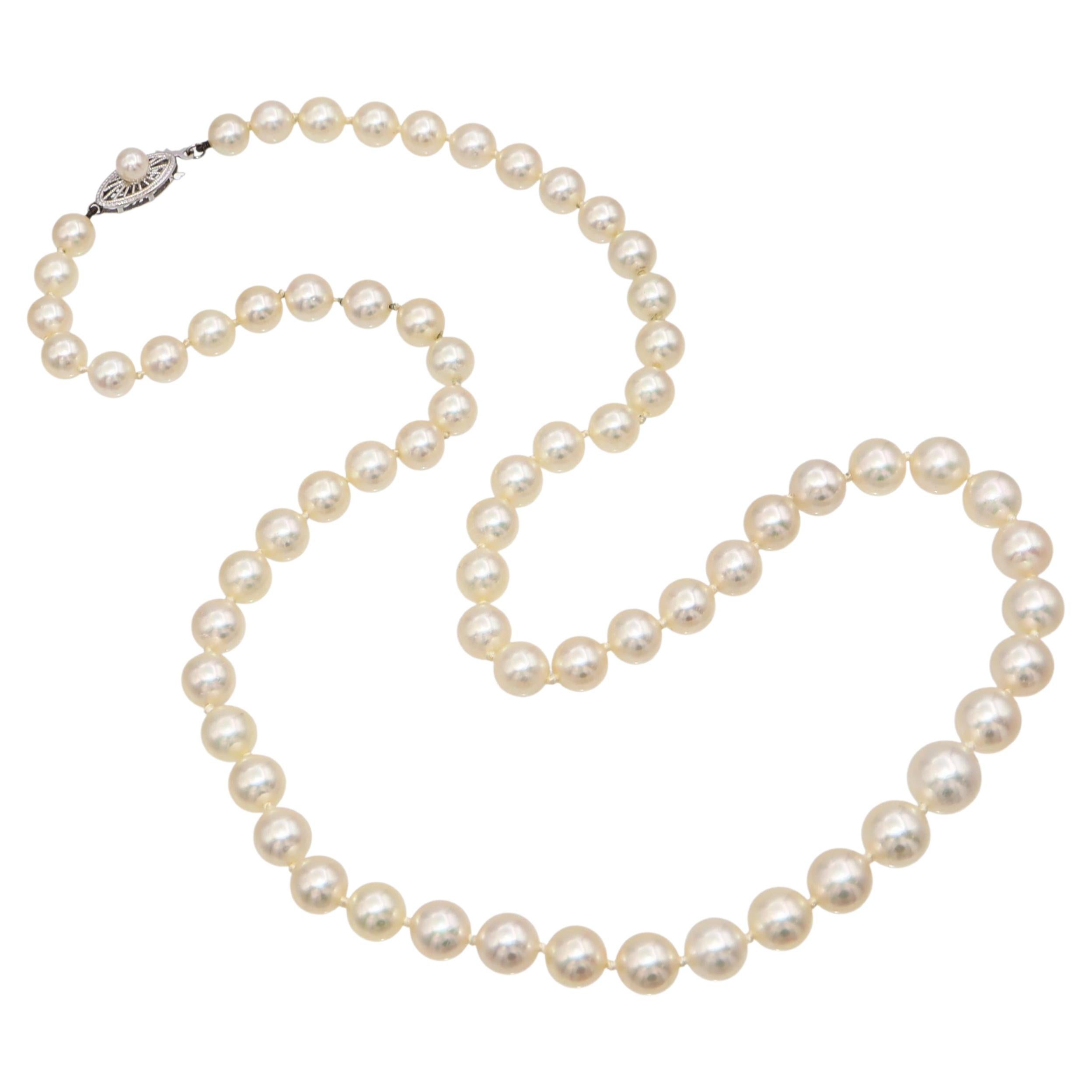 Collier Vintage en or blanc 14k avec perles graduées