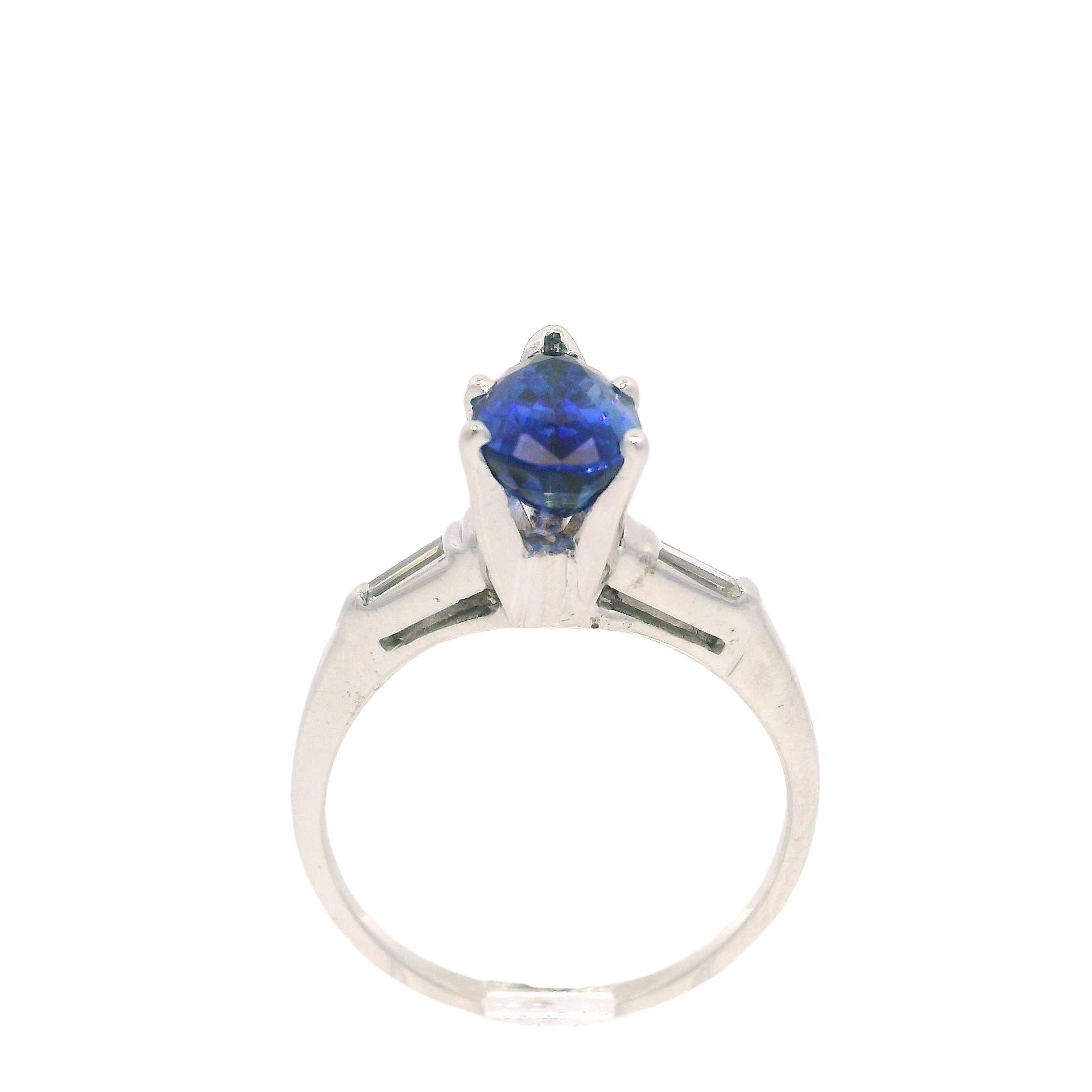 Vintage 14k White Gold Gubelin 1.62ctw Pear Cut Ceylon Sapphire & Diamond Ring In Excellent Condition For Sale In Montclair, NJ