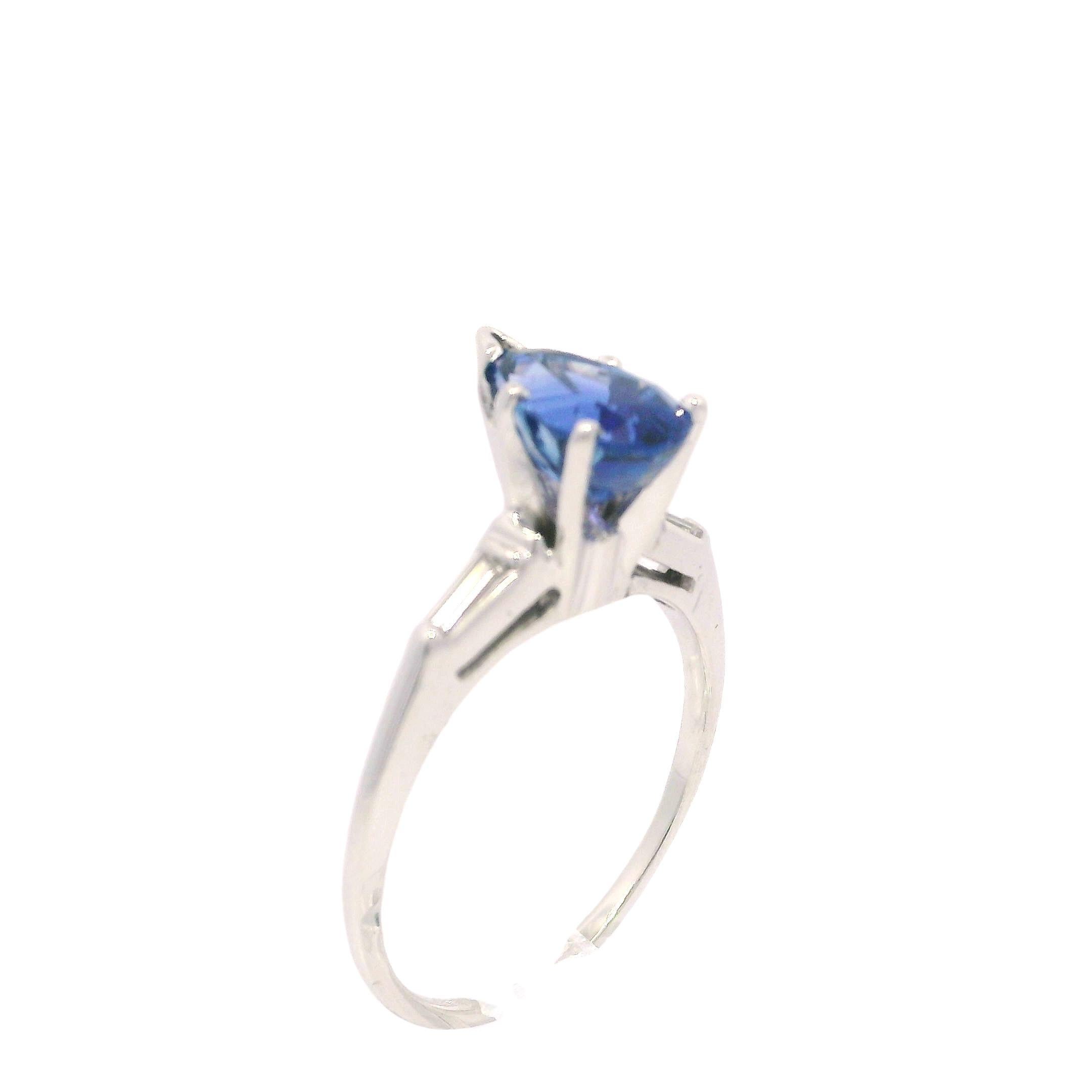 Women's Vintage 14k White Gold Gubelin 1.62ctw Pear Cut Ceylon Sapphire & Diamond Ring For Sale