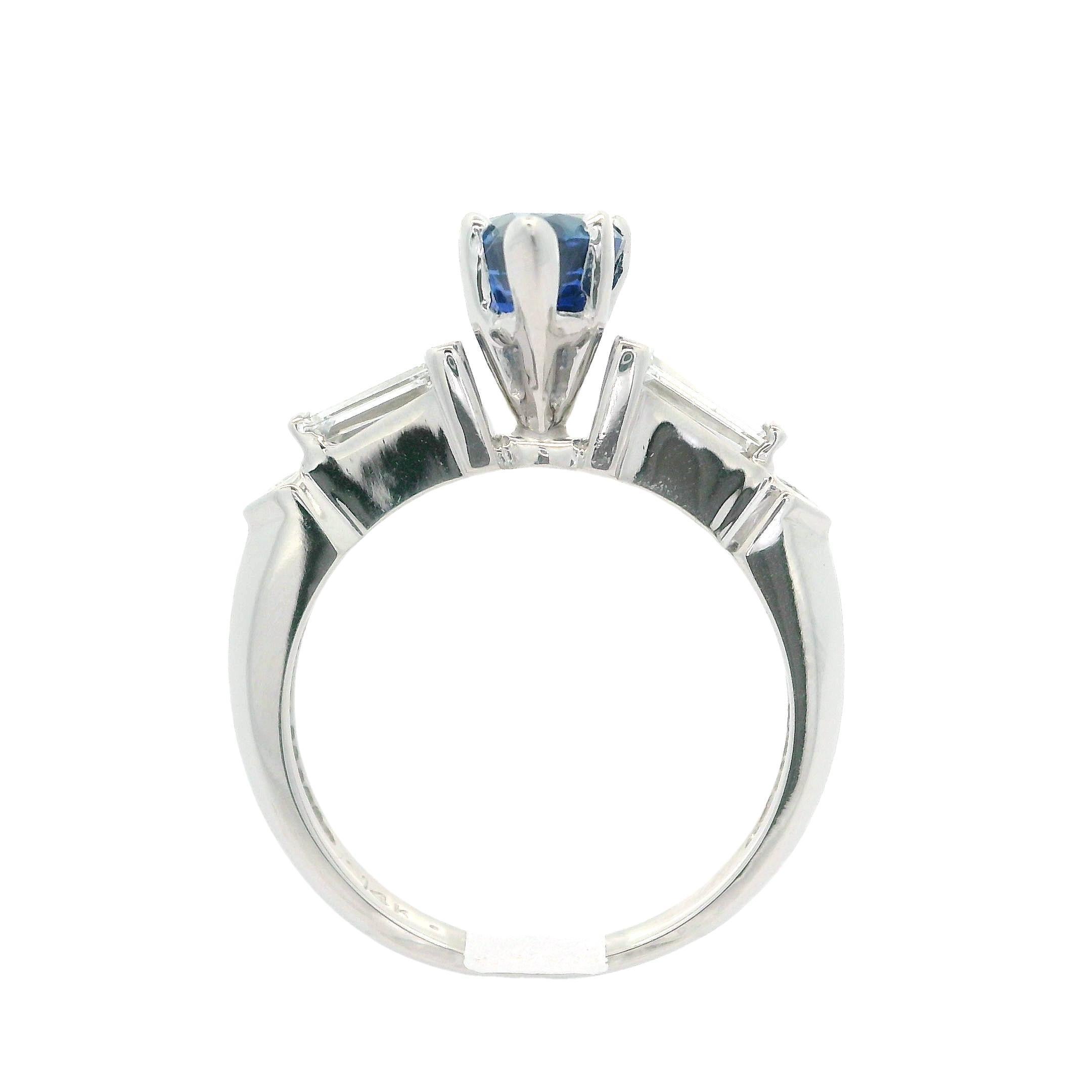 Vintage 14k White Gold Gubelin 2.12ctw Pear Cut Ceylon Sapphire & Diamond Ring In Excellent Condition For Sale In Montclair, NJ