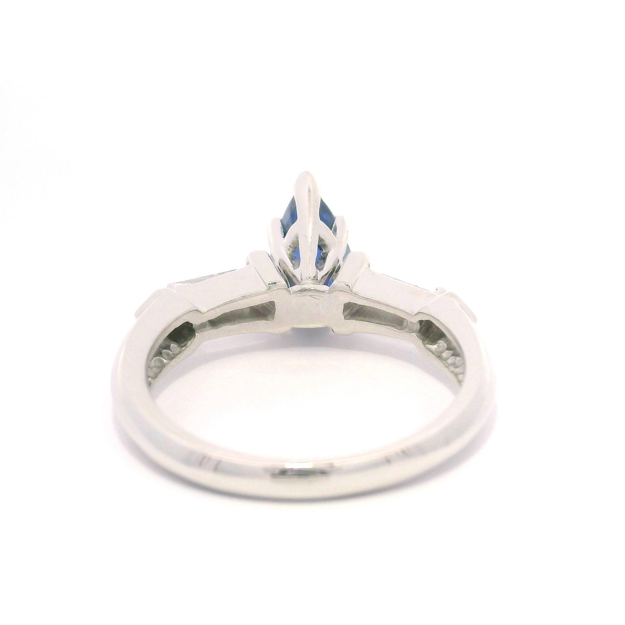Women's Vintage 14k White Gold Gubelin 2.12ctw Pear Cut Ceylon Sapphire & Diamond Ring For Sale