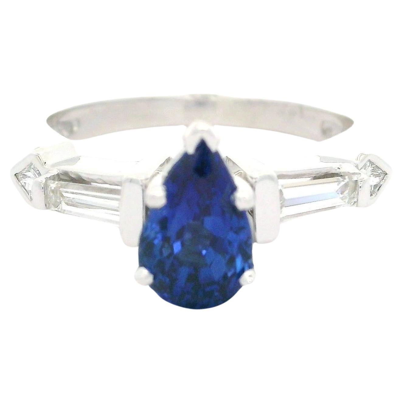 Vintage 14k White Gold Gubelin 2.12ctw Pear Cut Ceylon Sapphire & Diamond Ring