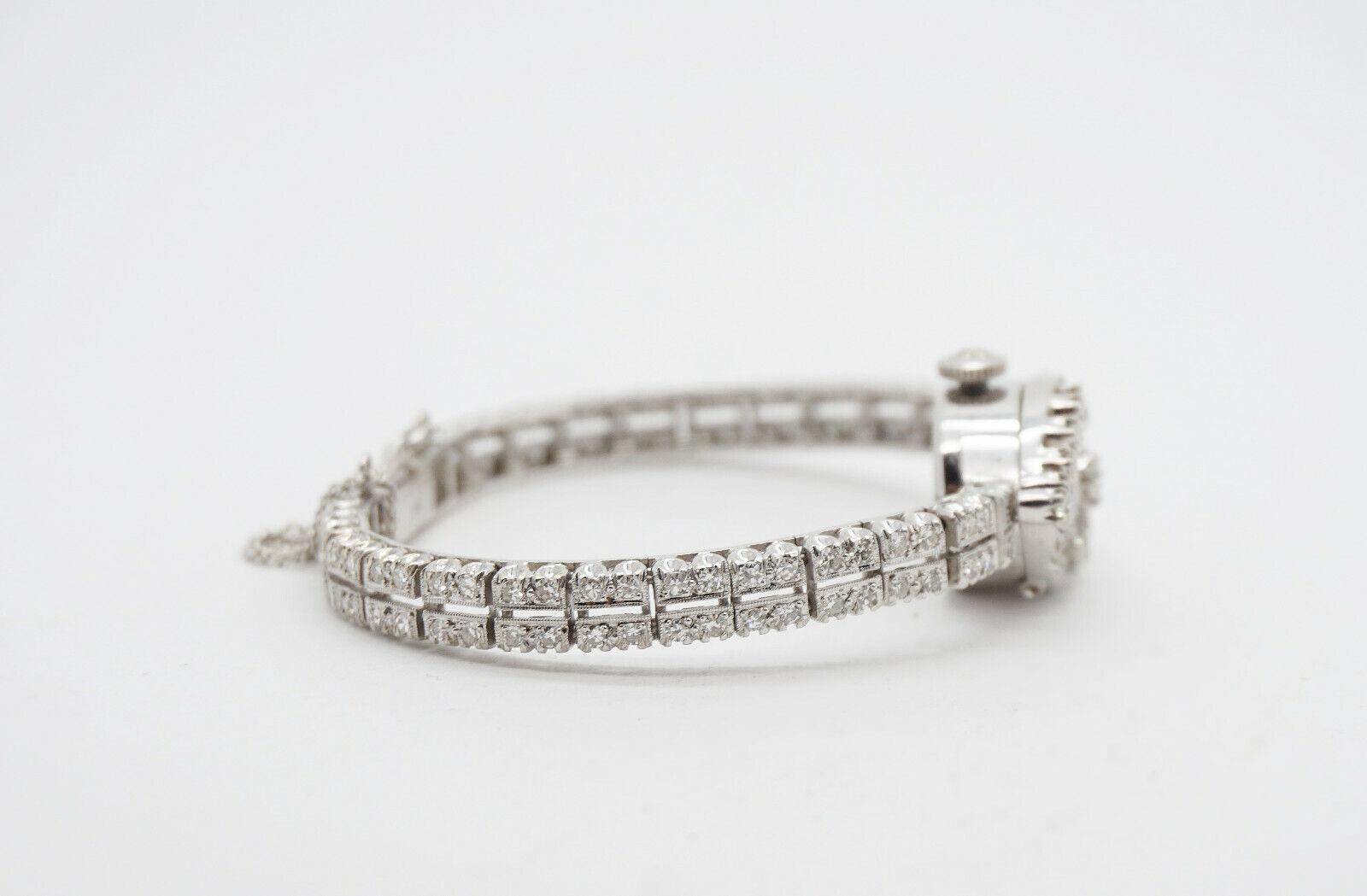Vintage 14k White Gold Hamilton Ladies Diamond Hidden Watch 2.64cttw - 25.4g In Good Condition For Sale In Providence, RI