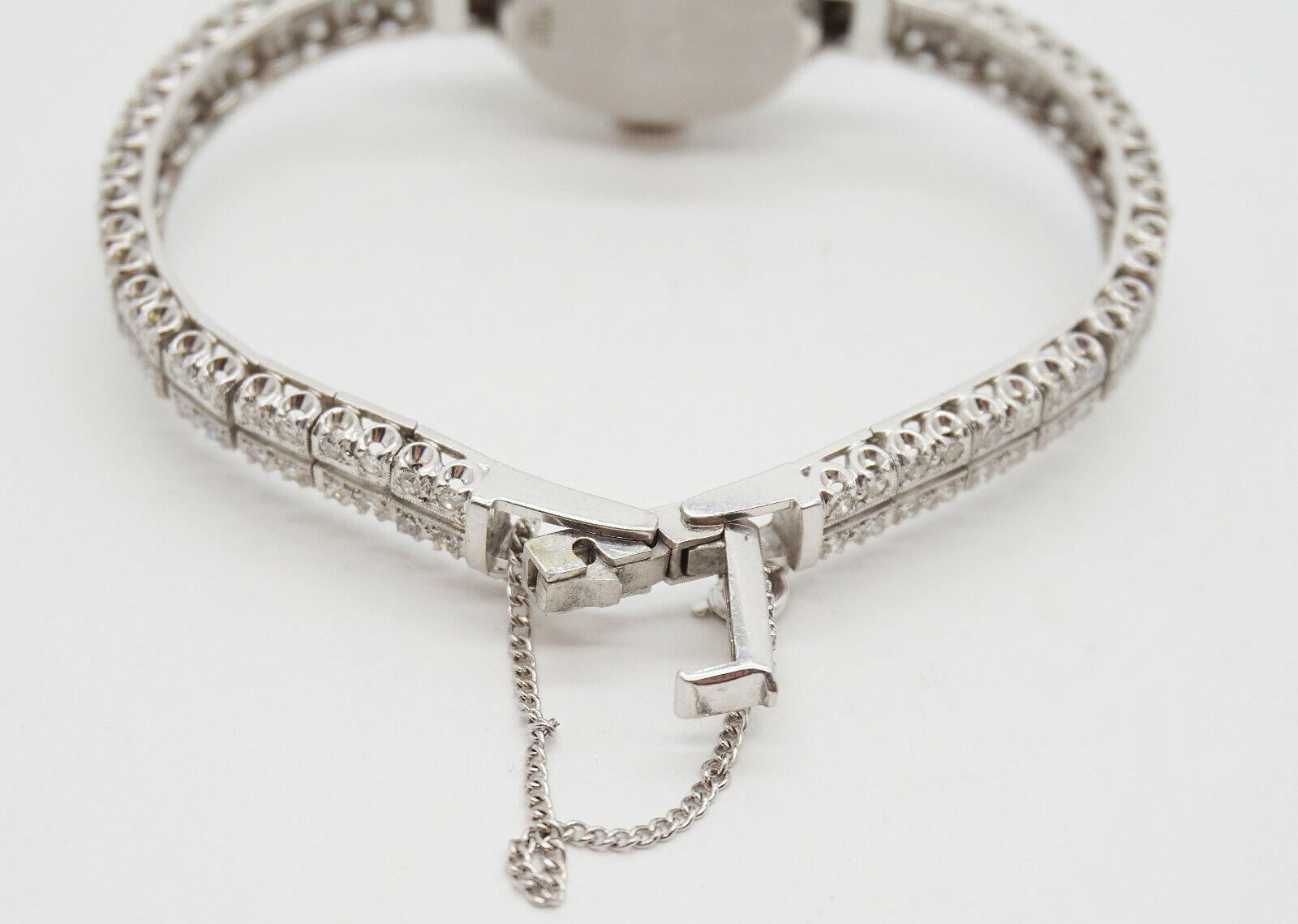 Vintage 14k White Gold Hamilton Ladies Diamond Hidden Watch 2.64cttw - 25.4g For Sale 2