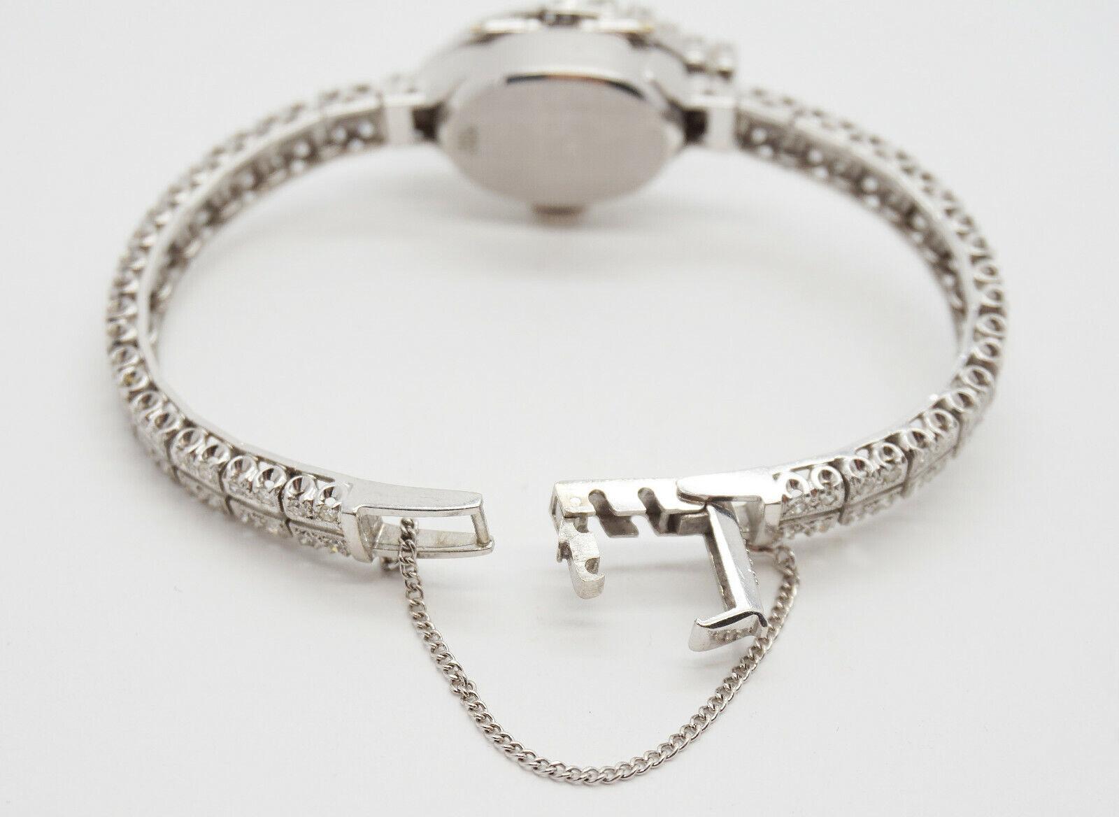 Vintage 14k White Gold Hamilton Ladies Diamond Hidden Watch 2.64cttw - 25.4g For Sale 3