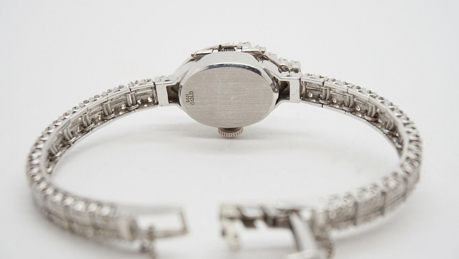 Vintage 14k White Gold Hamilton Ladies Diamond Hidden Watch 2.64cttw - 25.4g For Sale 4