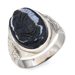 Vintage 14k White Gold Hardstone Cameo Engraved Ring