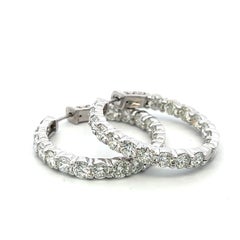 Vintage 14K White Gold Hoop Earrings 8 Carat G VS Diamonds