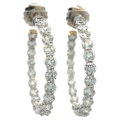 Vintage 14K White Gold Hoop Earrings with 11 Carat Round H-VS Diamonds