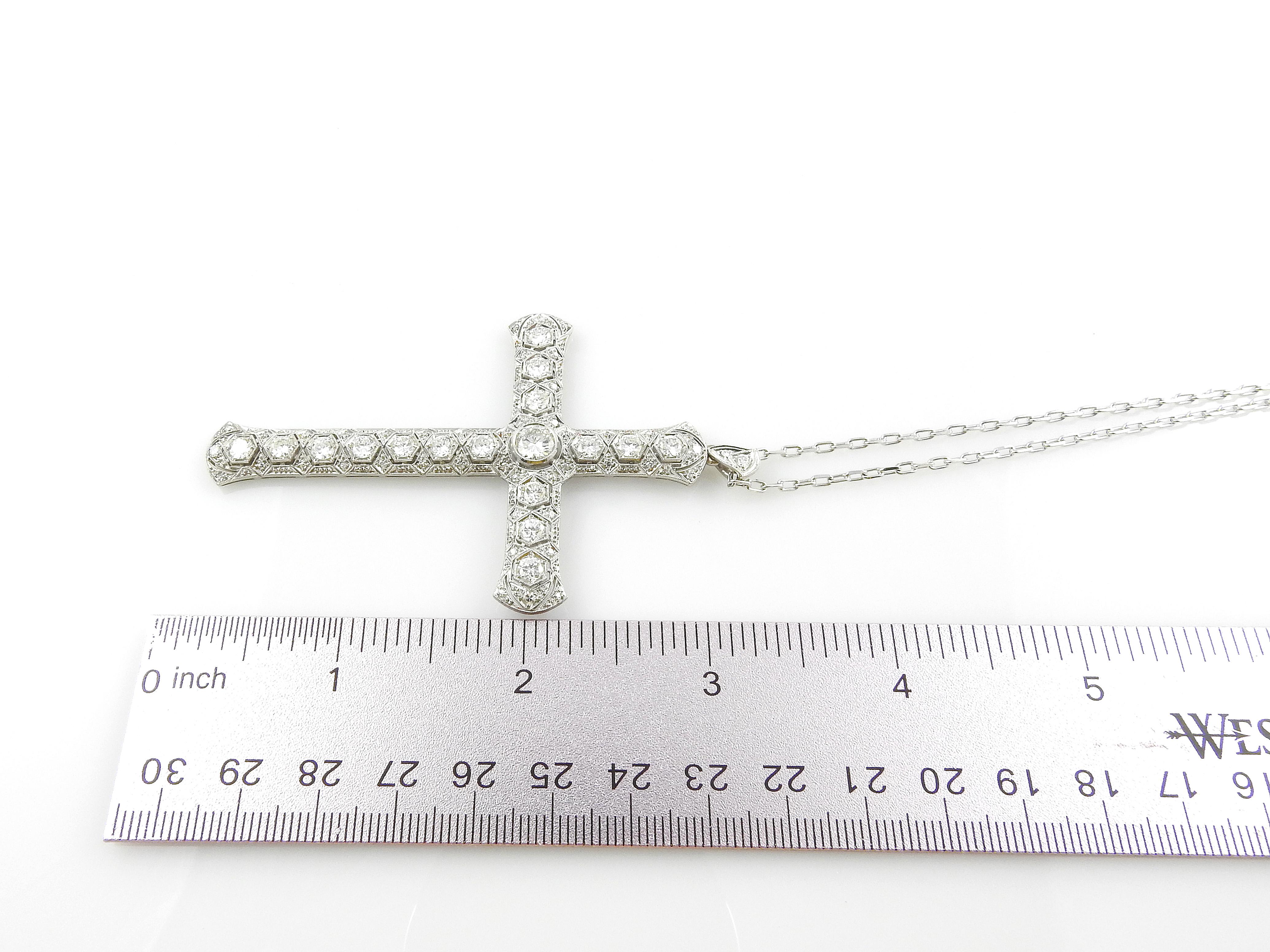  14K White Gold Large Diamond Cross Pendant Necklace 3.51cts 5