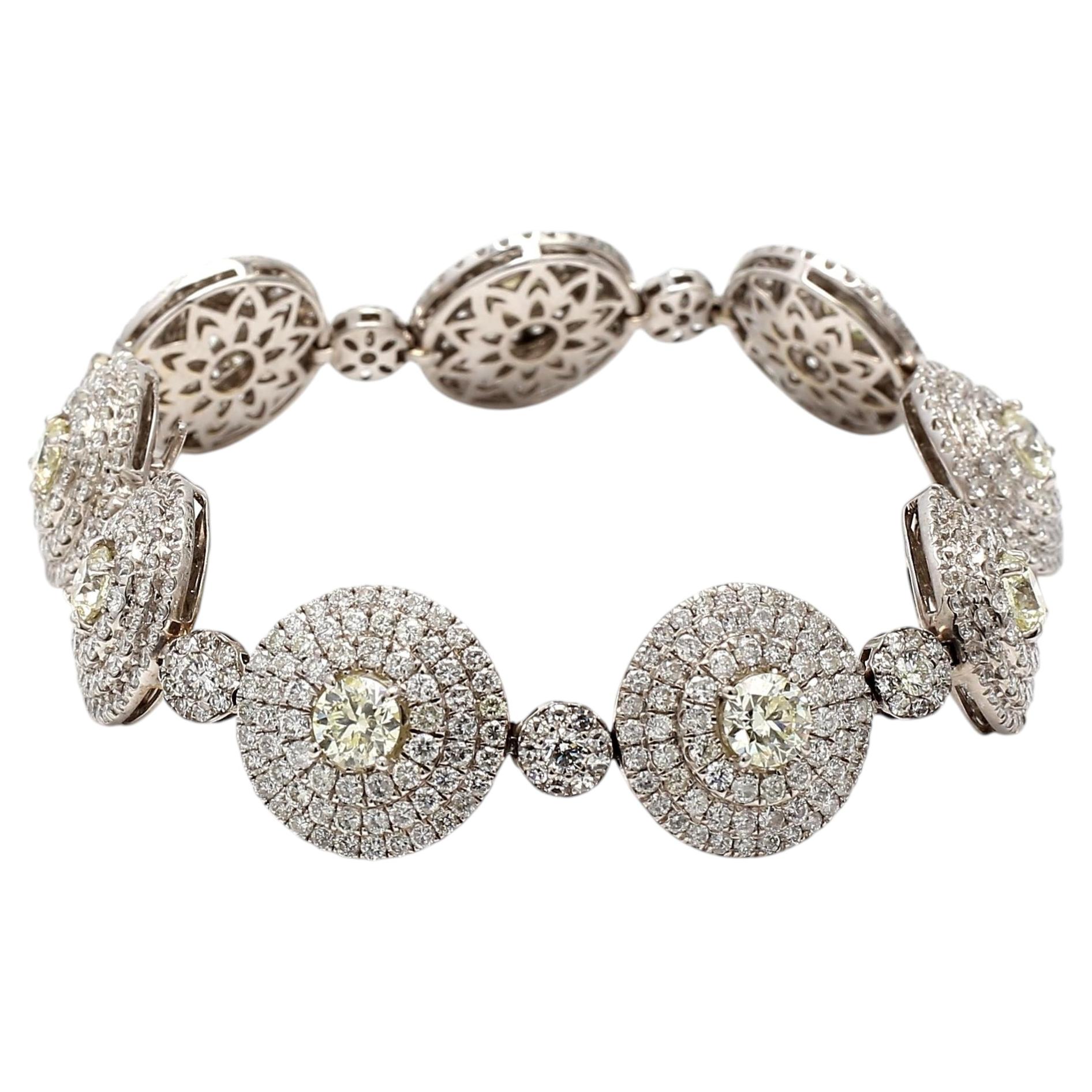 Pulsera vintage de eslabones en oro blanco de 14K con diamantes redondos de 19,98 quilates, de 7,75 pulgadas en venta