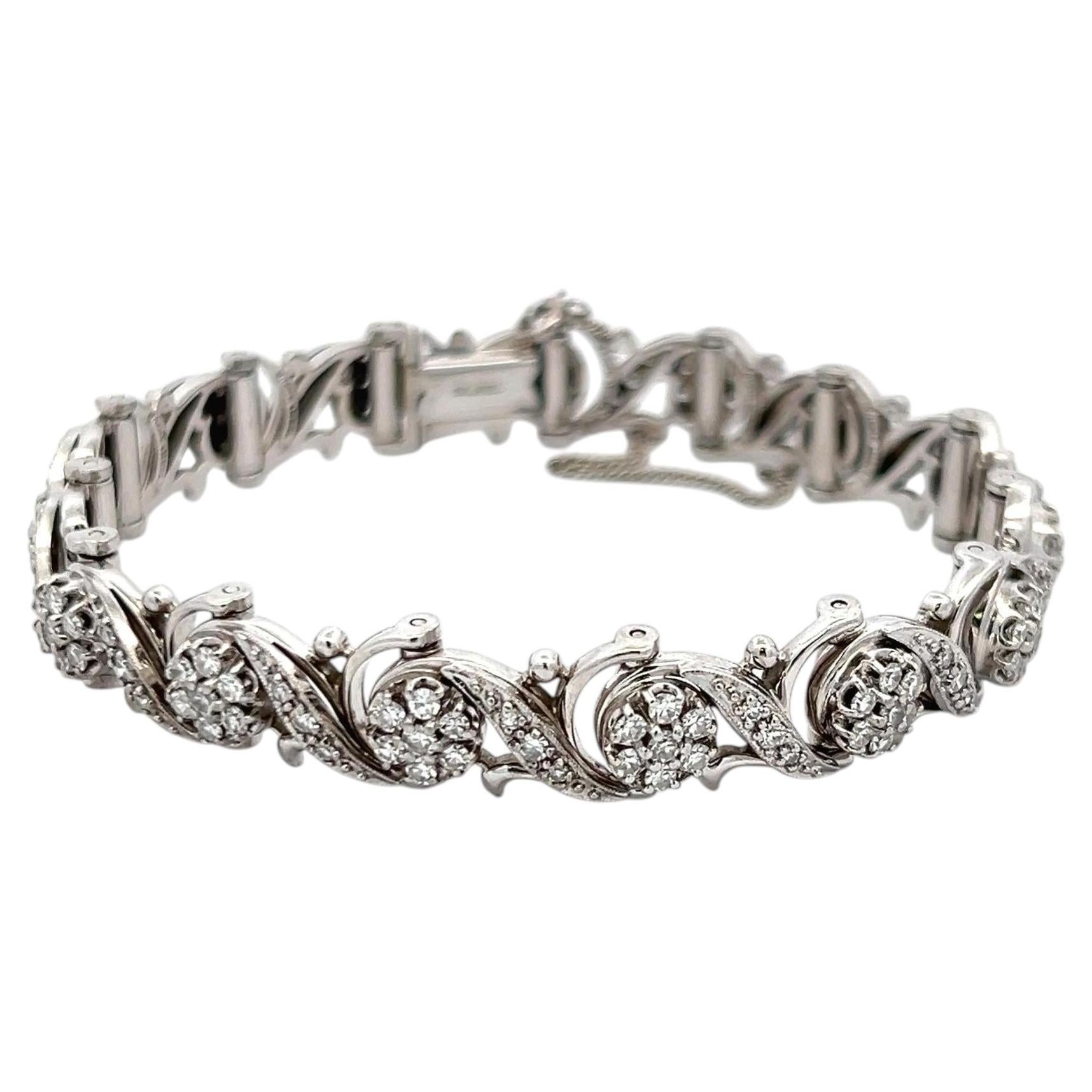 Vintage 14K White Gold Link Bracelet with 3.31 Carat Round I-VS1 Diamonds 7inch