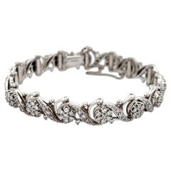Vintage 14K White Gold Link Bracelet with 3.31 Carat Round I-VS1 Diamonds 7inch