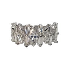 Vintage 14k Weißgold Marquise und Baguette Cut Diamond Wedding Ring