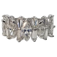 Vintage 14k white gold Marquise and Baguette Cut Diamond Wedding Ring
