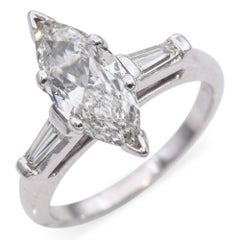 Vintage 14k White Gold Marquise Diamond Engagement Ring