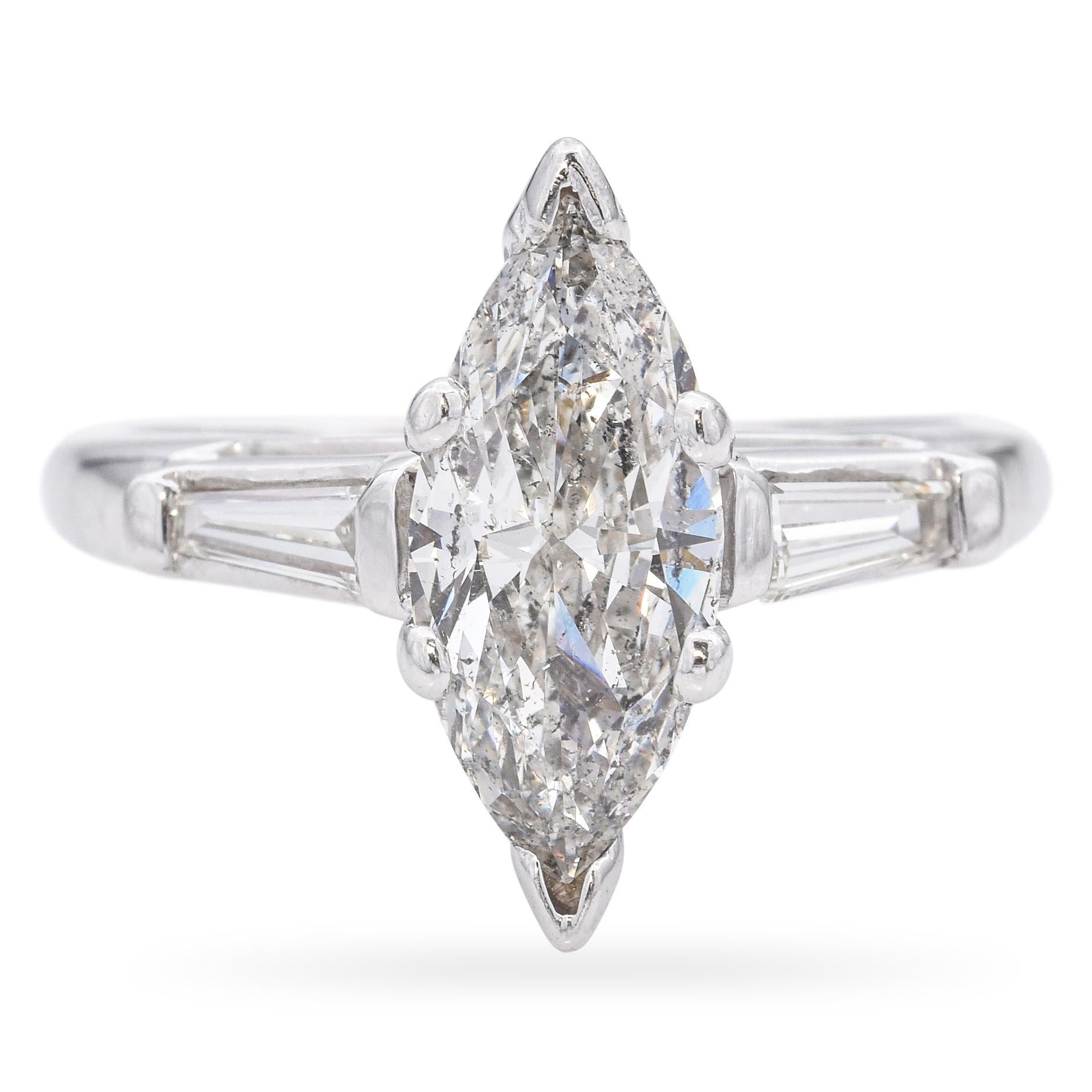 Vintage 14k White Gold Marquise Diamond Engagement Ring