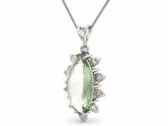 Vintage 14K White Gold Marquise Prasiolite Green Amethyst Diamond Pendant Chain