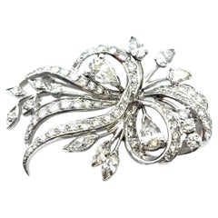Vintage 14k White Gold Natural 7.0ctw Diamond Brooch Pin