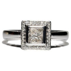 Vintage 14k Gold Main Princess Cut Side Brilliant Cut Diamond Square Ring