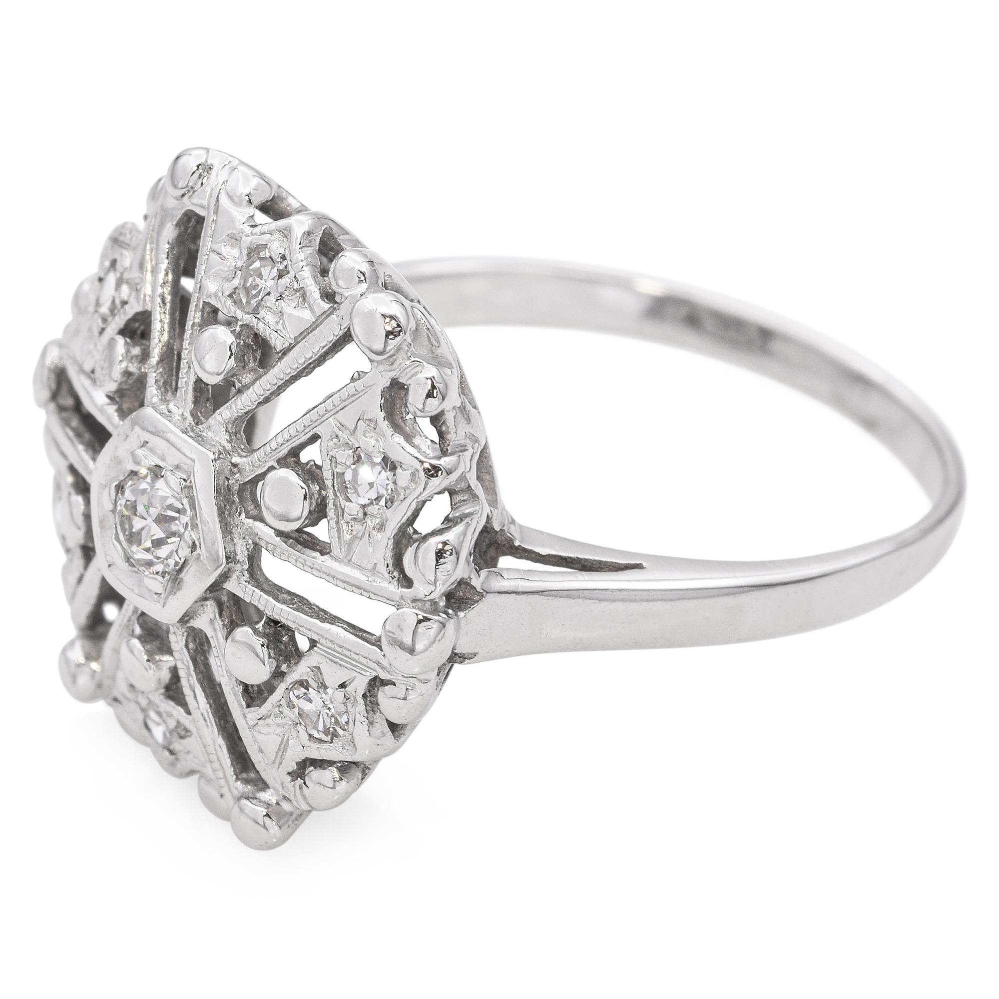 Vintage 14k Weißgold Old European Cut Diamond Statement Ring im Zustand „Gut“ im Angebot in New York, NY