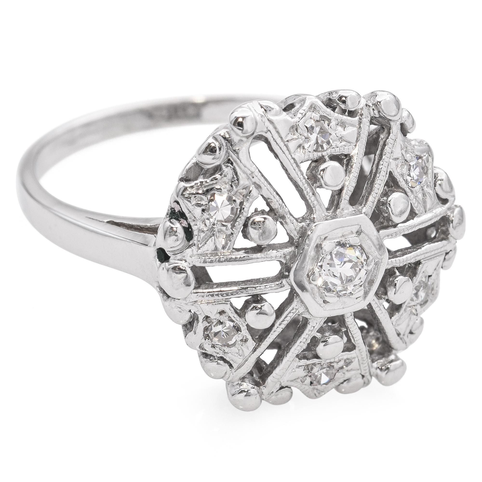 Vintage 14k Weißgold Old European Cut Diamond Statement Ring im Angebot 1