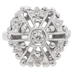 Vintage 14k White Gold Old European Cut Diamond Statement Ring