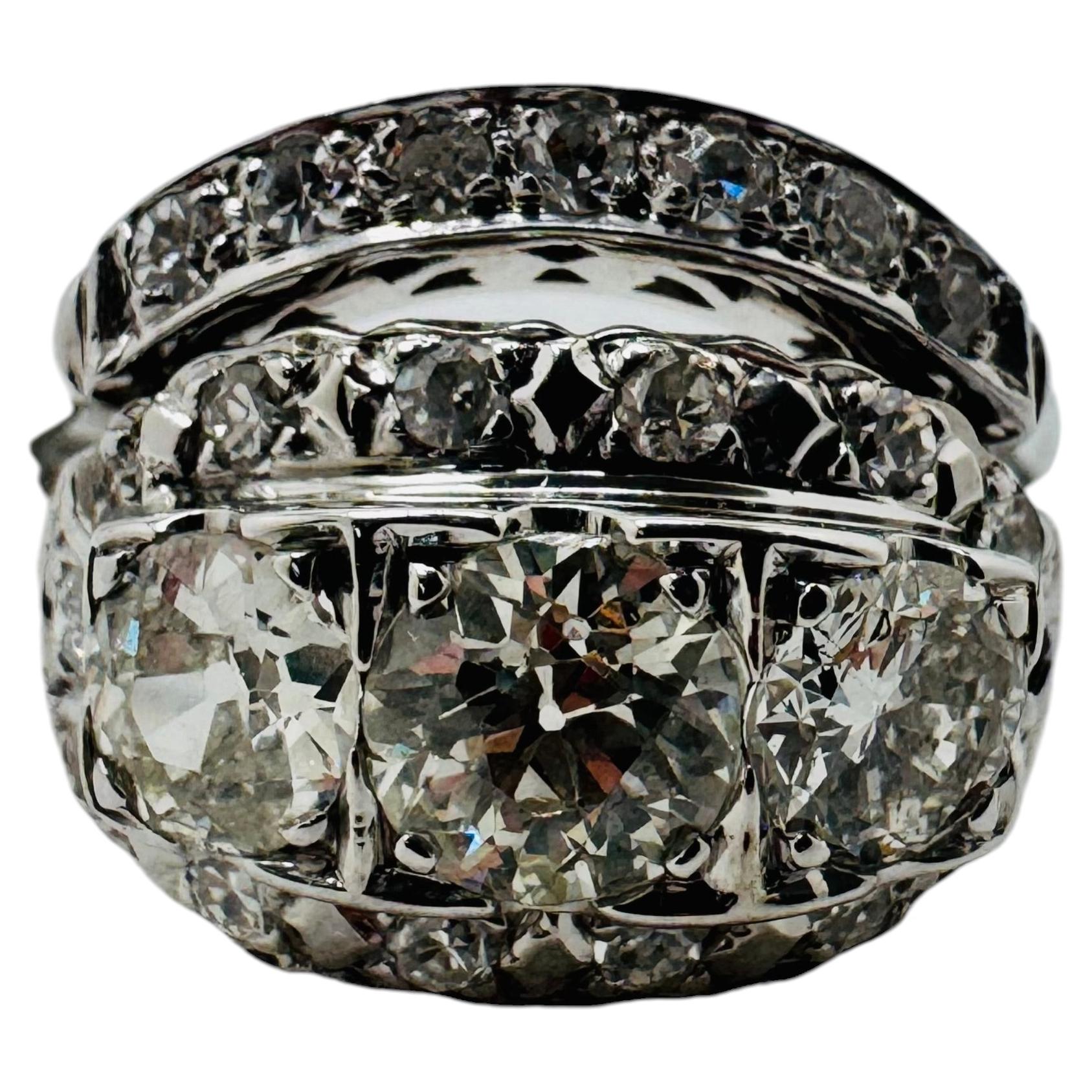 Vintage 14K White Gold Old European Cut Diamond Wedding Set, 1.37 CTW For Sale