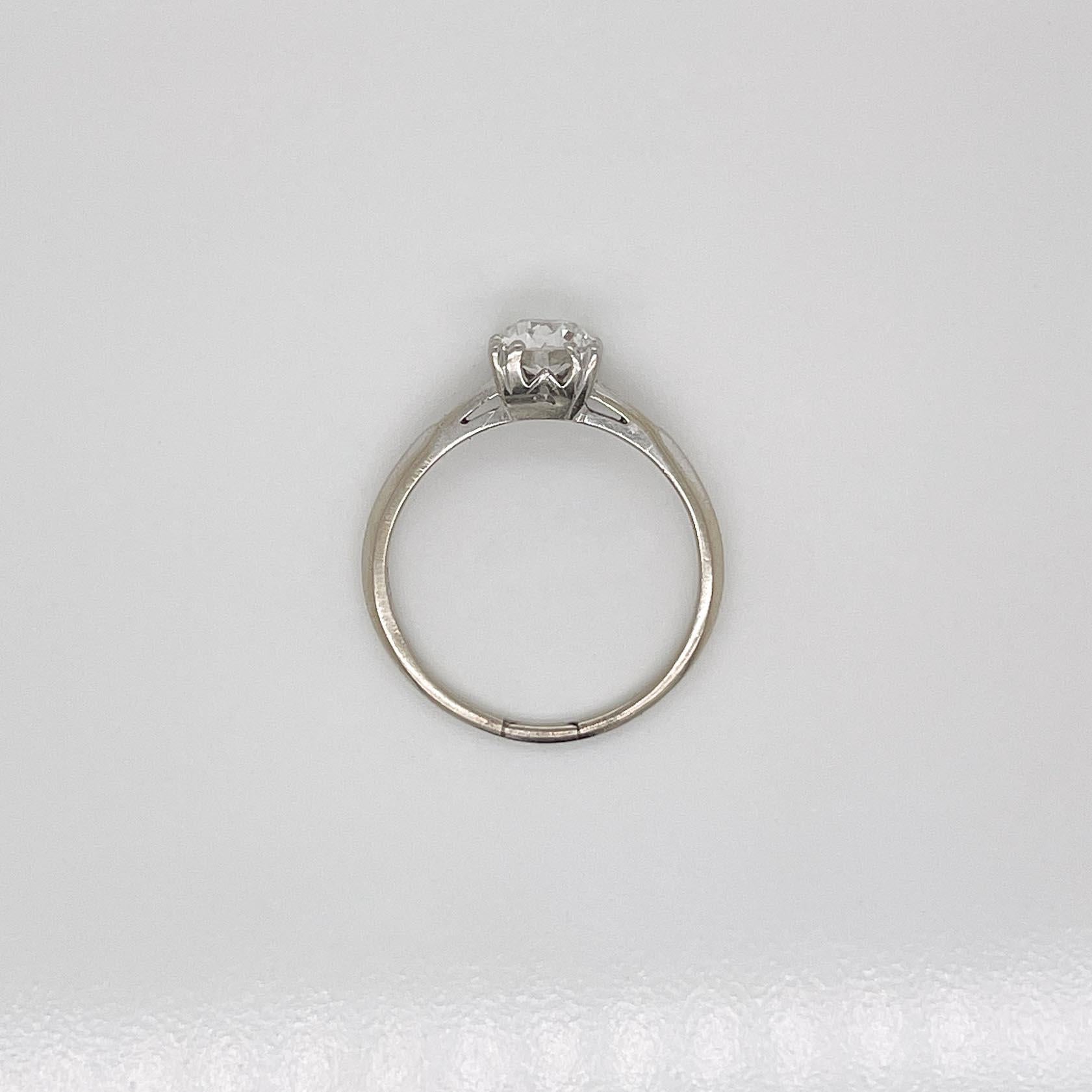 Vintage 14k White Gold & Old Mine Cut Diamond Engagement Ring For Sale 2