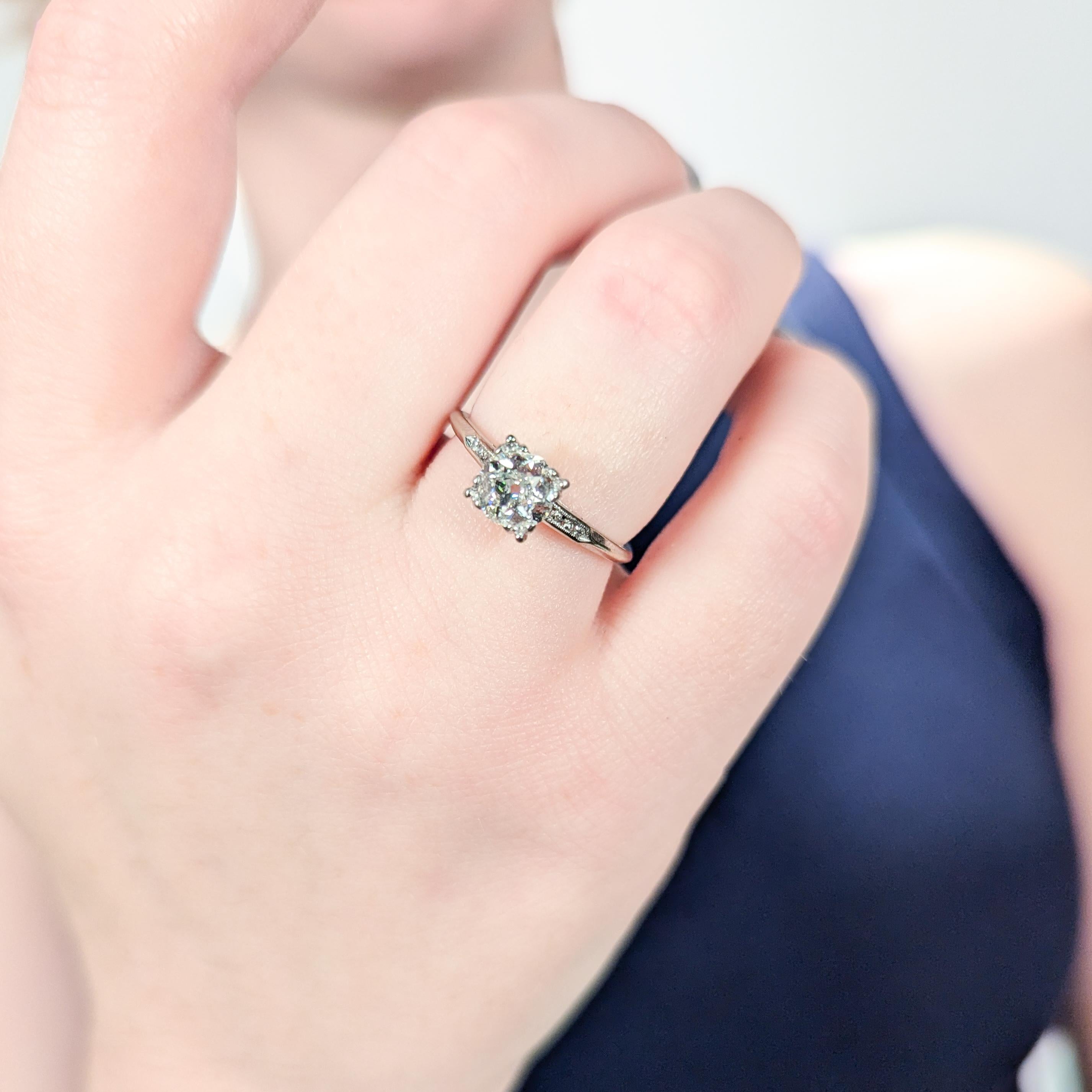 Vintage 14k White Gold & Old Mine Cut Diamond Engagement Ring For Sale 9