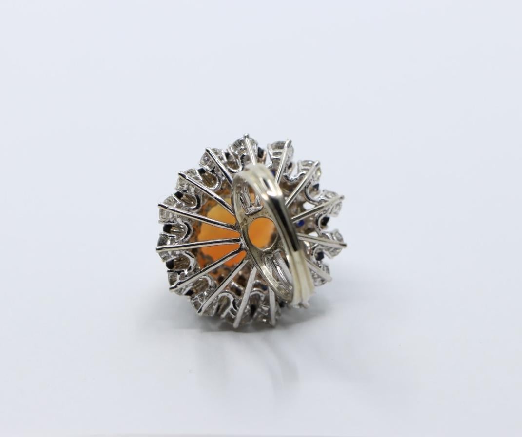 Vintage 14K White Gold Opal Sapphire Diamond Ring For Sale 5