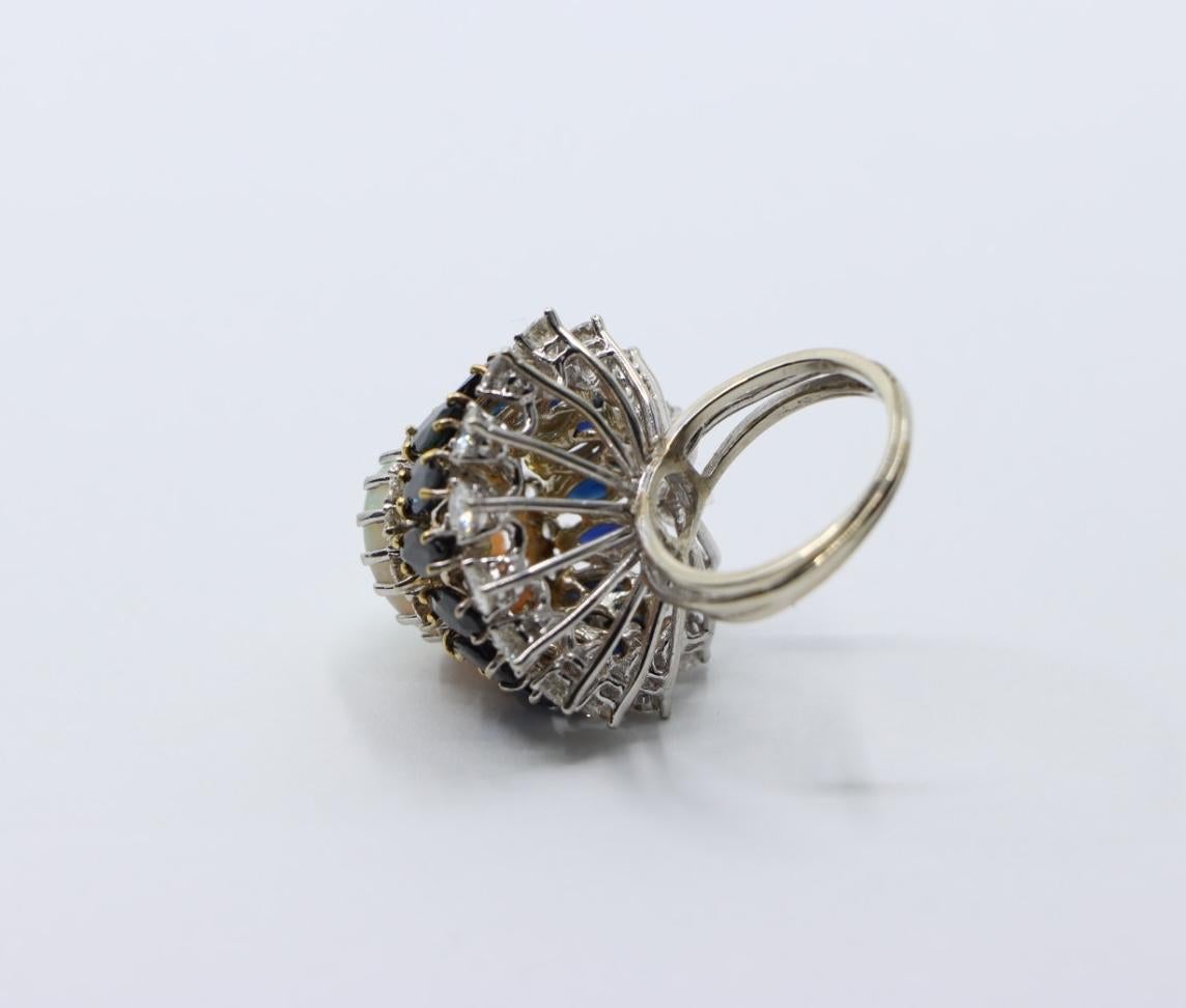 Vintage 14K White Gold Opal Sapphire Diamond Ring For Sale 6