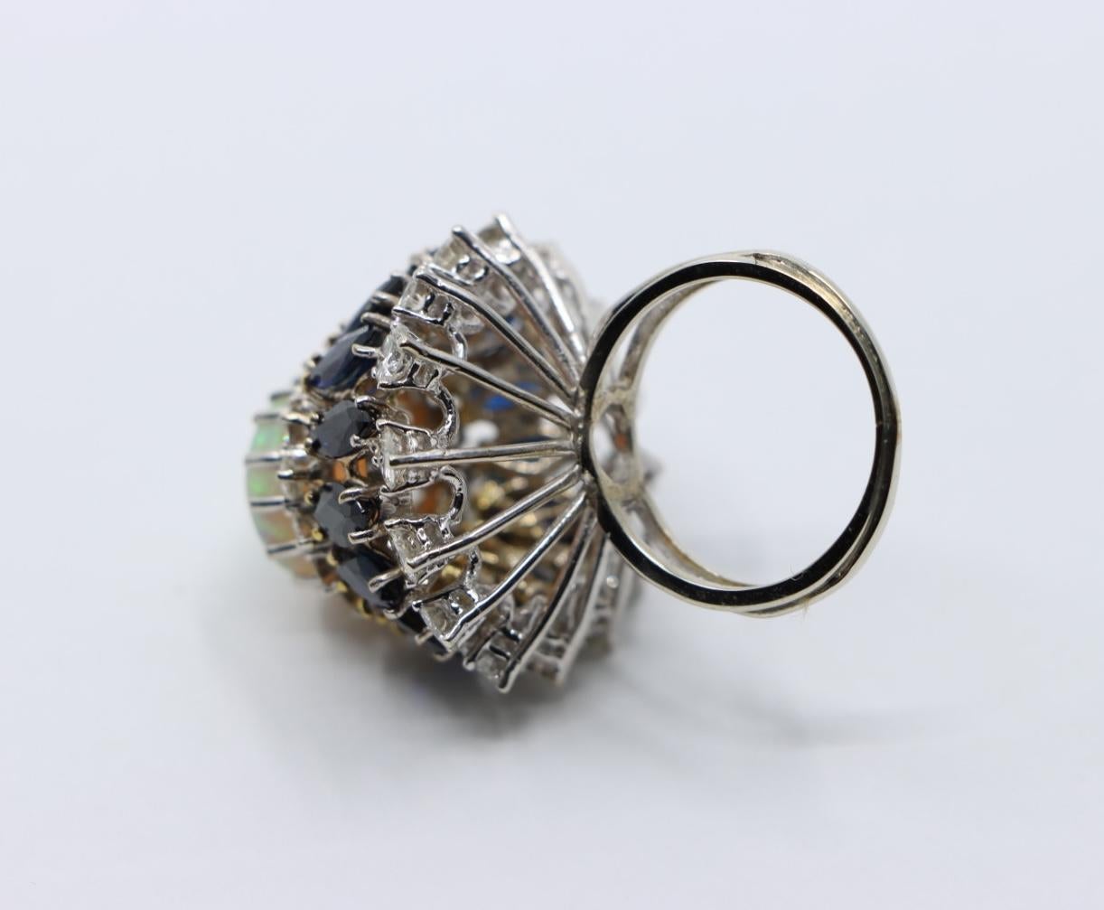 Vintage 14K White Gold Opal Sapphire Diamond Ring For Sale 8