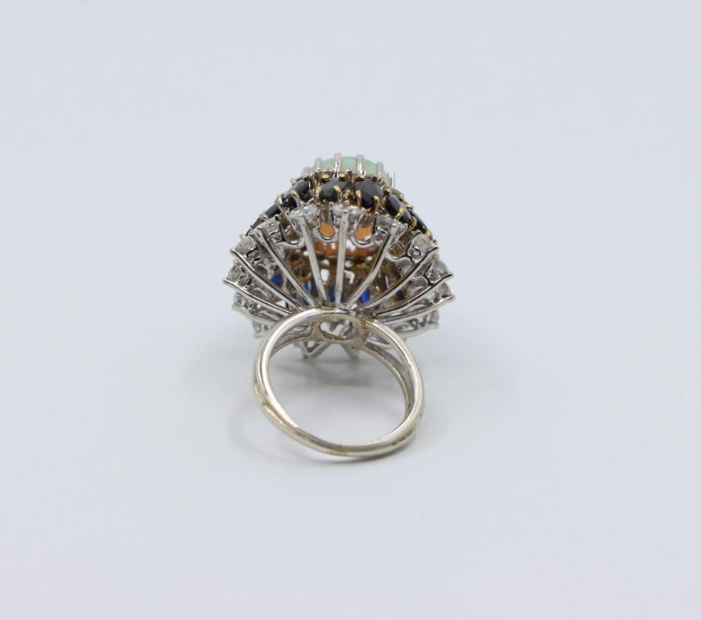 Vintage 14K White Gold Opal Sapphire Diamond Ring For Sale 1