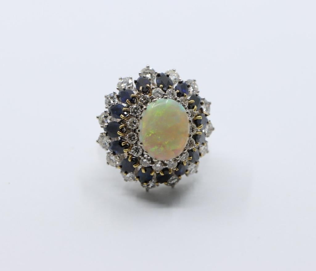 Vintage 14K White Gold Opal Sapphire Diamond Ring For Sale 3
