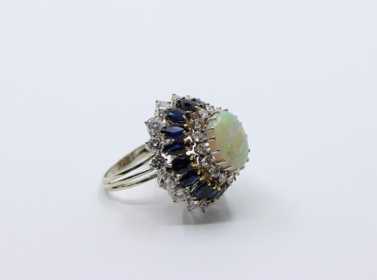 Vintage 14K White Gold Opal Sapphire Diamond Ring For Sale 4