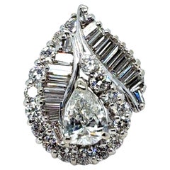 Vintage 14K White Gold Pear Diamond Ballerina Engagement Ring