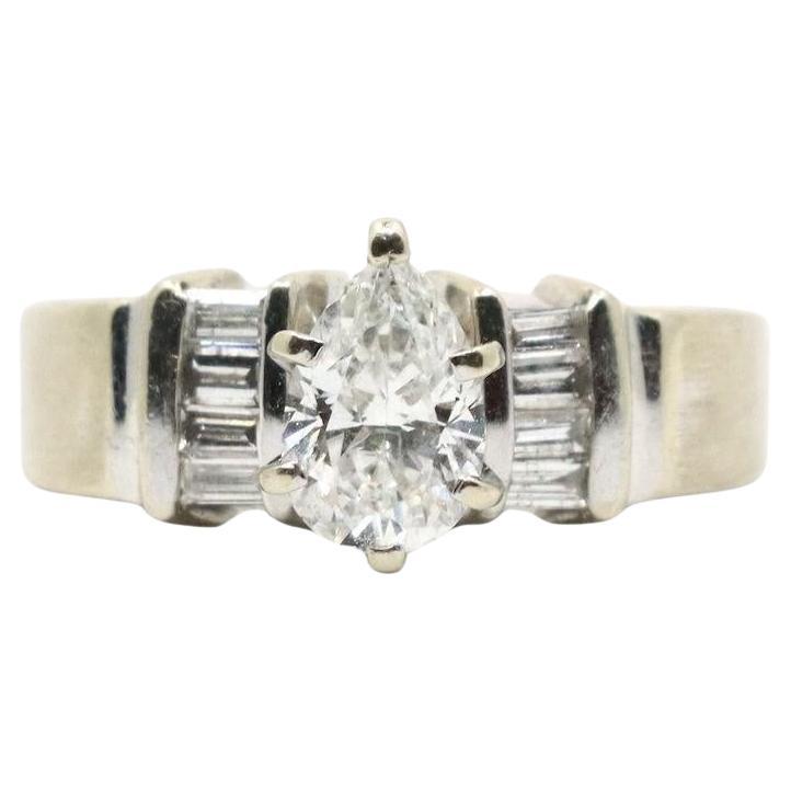 Vintage 14K White Gold Pear Shape Diamond Ring