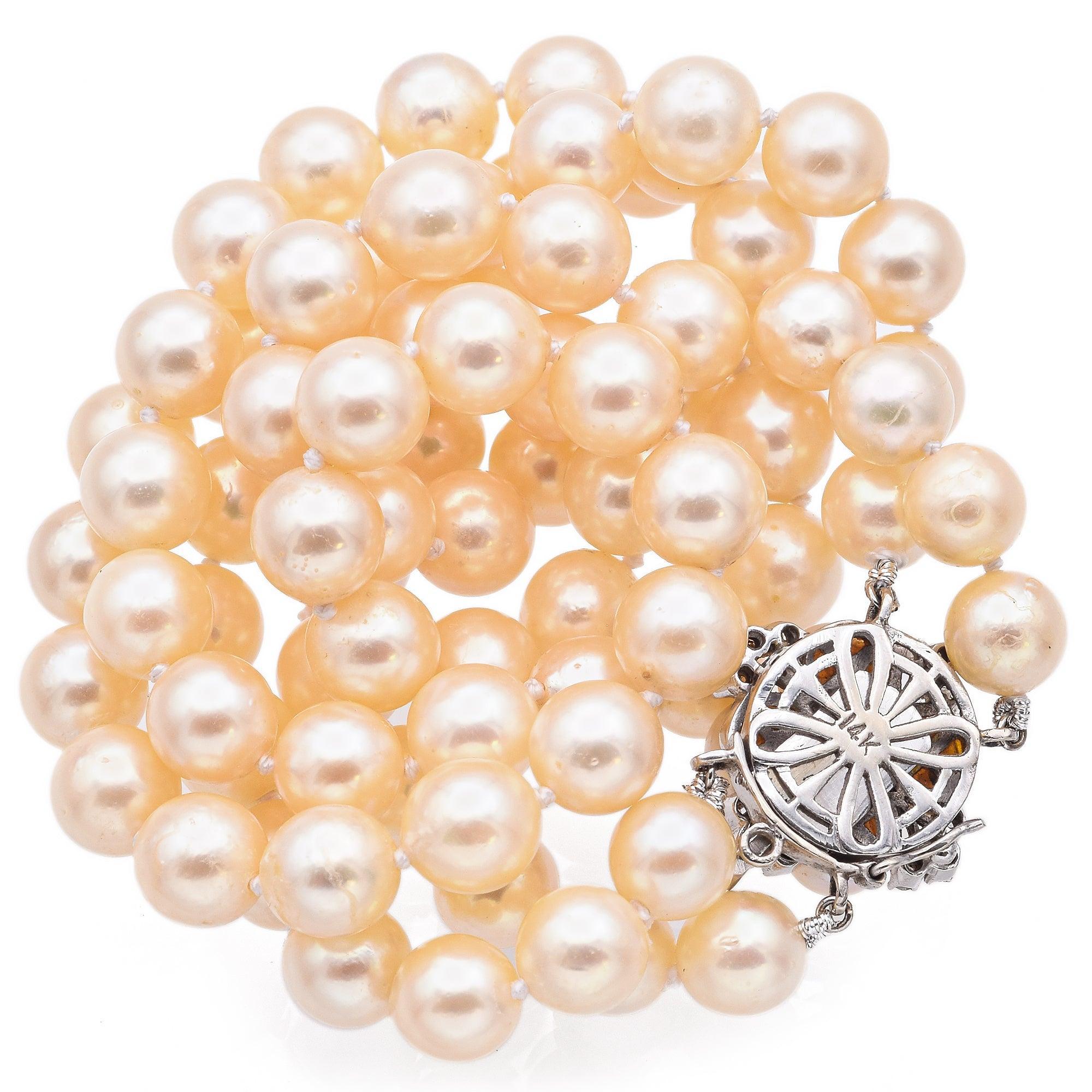 Collana a doppio filo con perle e diamanti d'epoca in oro bianco 14K In condizioni buone in vendita a New York, NY
