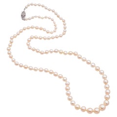 Vintage 14k White Gold Pearl Diamond Clasp Beaded Strand Necklace